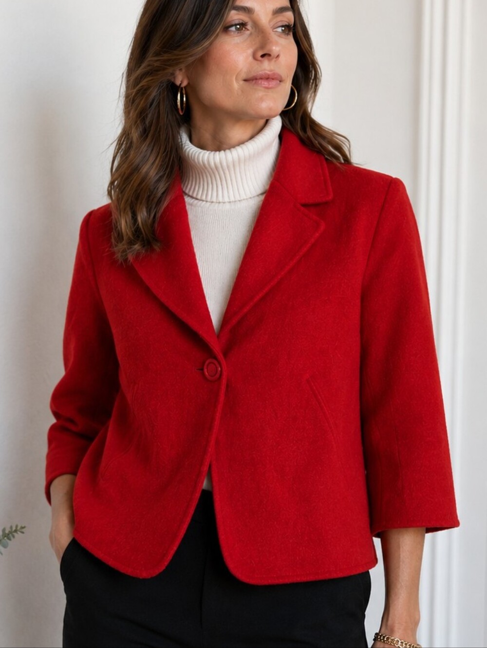 Talbots 100% Wool Red Cropped Blazer Jacket Petite M Old Money Preppy Holiday